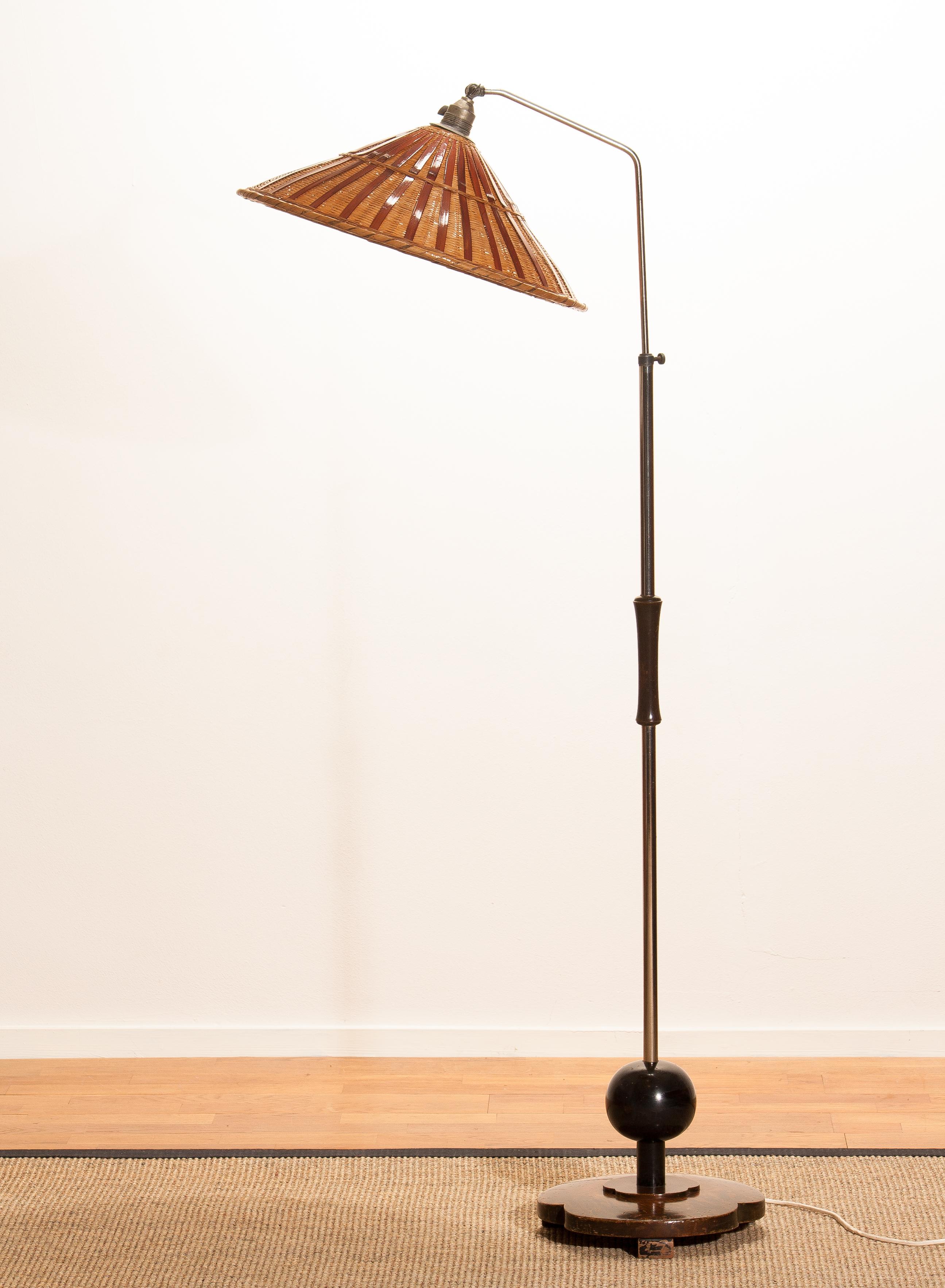 1940s, Art Deco Jugendstil Chromed Floor Lamp with Wicker Shade, Limited Edition 6