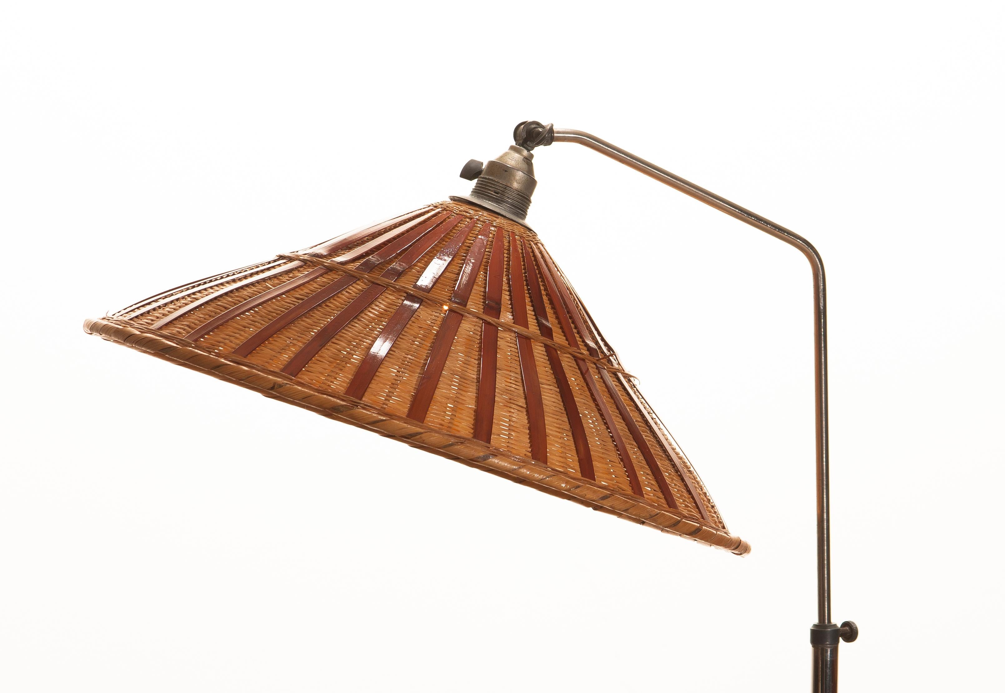 1940s, Art Deco Jugendstil Chromed Floor Lamp with Wicker Shade, Limited Edition 7