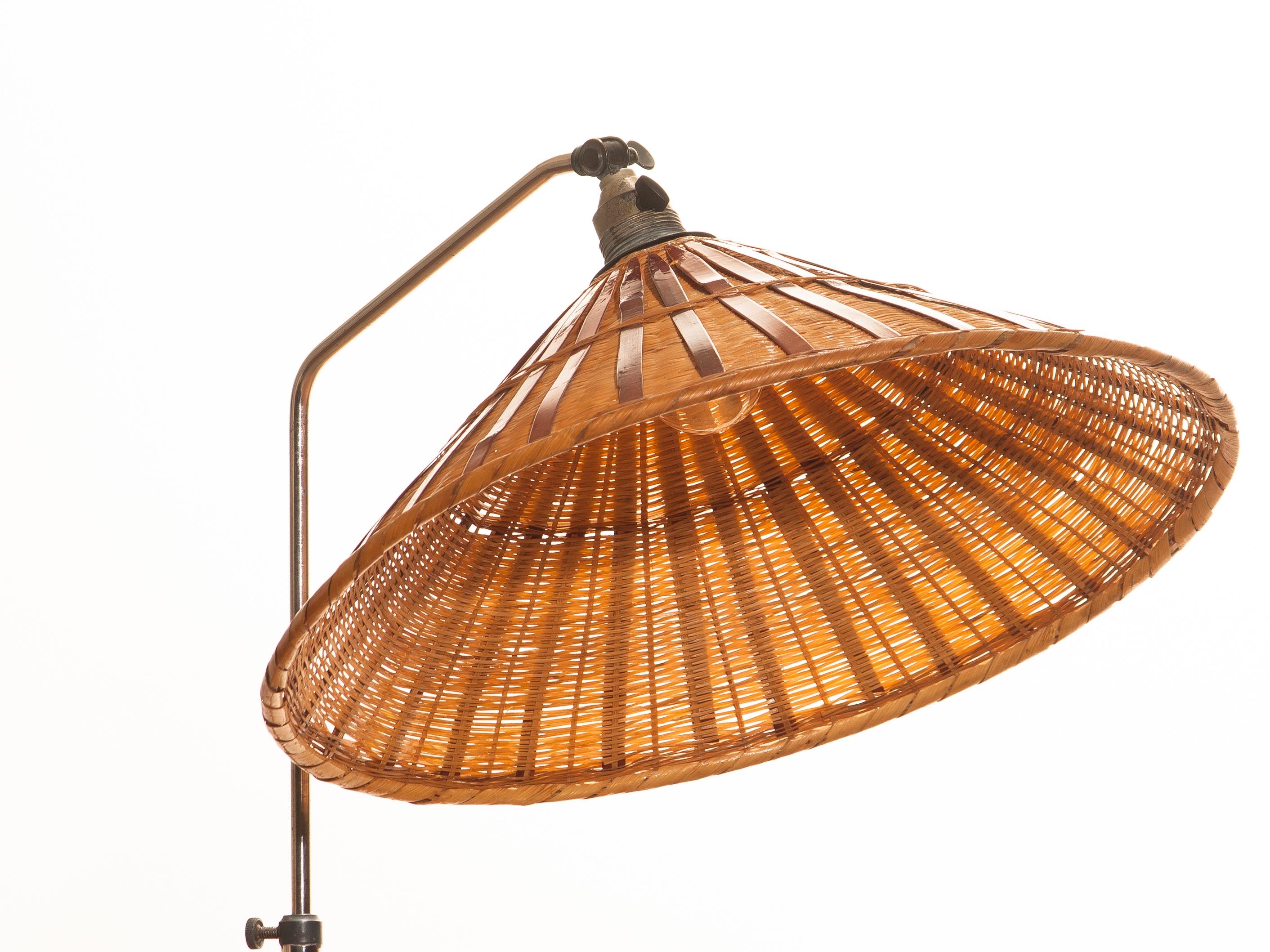 1940s, Art Deco Jugendstil Chromed Floor Lamp with Wicker Shade, Limited Edition 7
