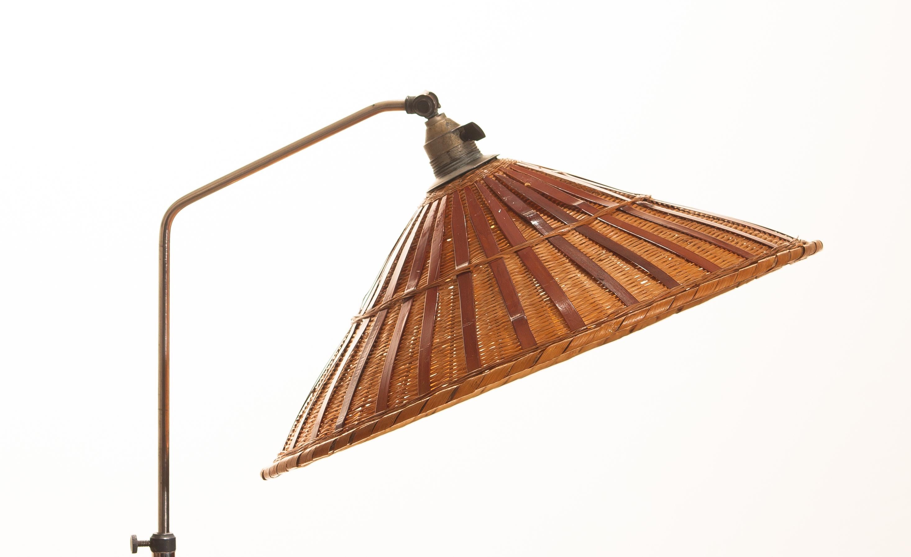 1940s, Art Deco Jugendstil Chromed Floor Lamp with Wicker Shade, Limited Edition 9