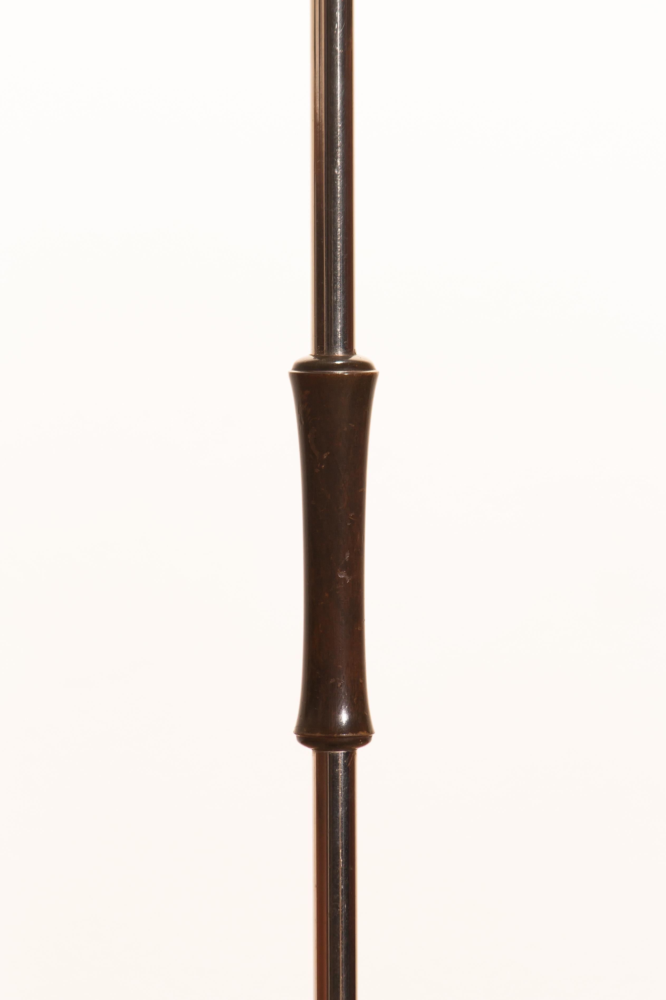 1940s, Art Deco Jugendstil Chromed Floor Lamp with Wicker Shade, Limited Edition 1