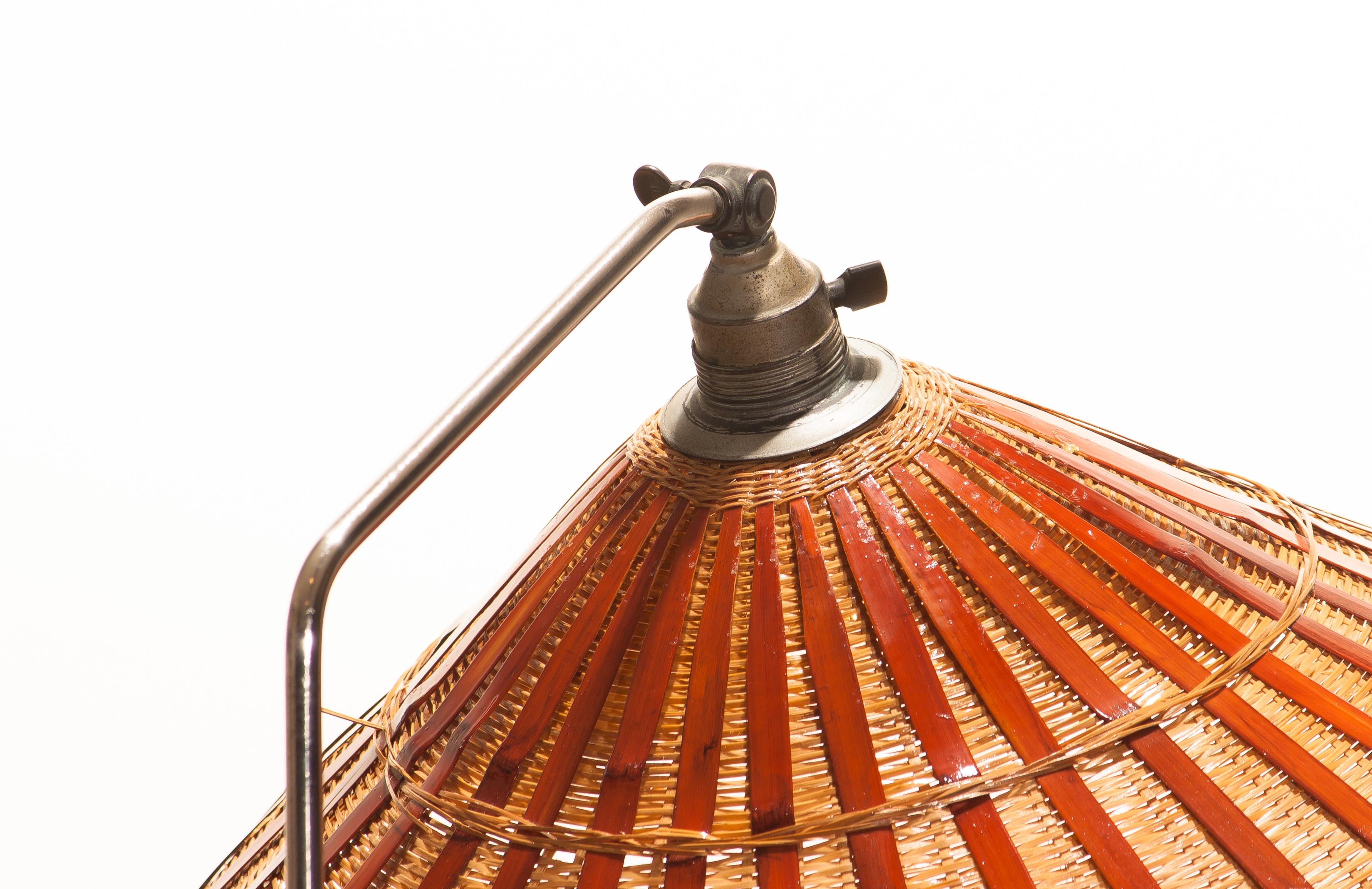 1940s, Art Deco Jugendstil Chromed Floor Lamp with Wicker Shade, Limited Edition 5