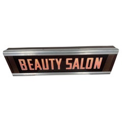 1940's Art Deco Light Up "BEAUTY SALON" aluminum & glass sign