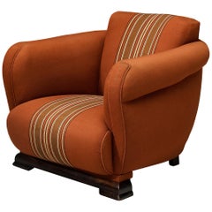 1940s Art Deco Lounge Chair with Curved Armrests