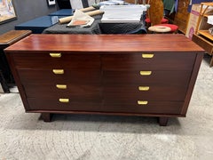 1940s Art Deco Mahogany and Brass 8 Drawer Dresser on Canted Legs
