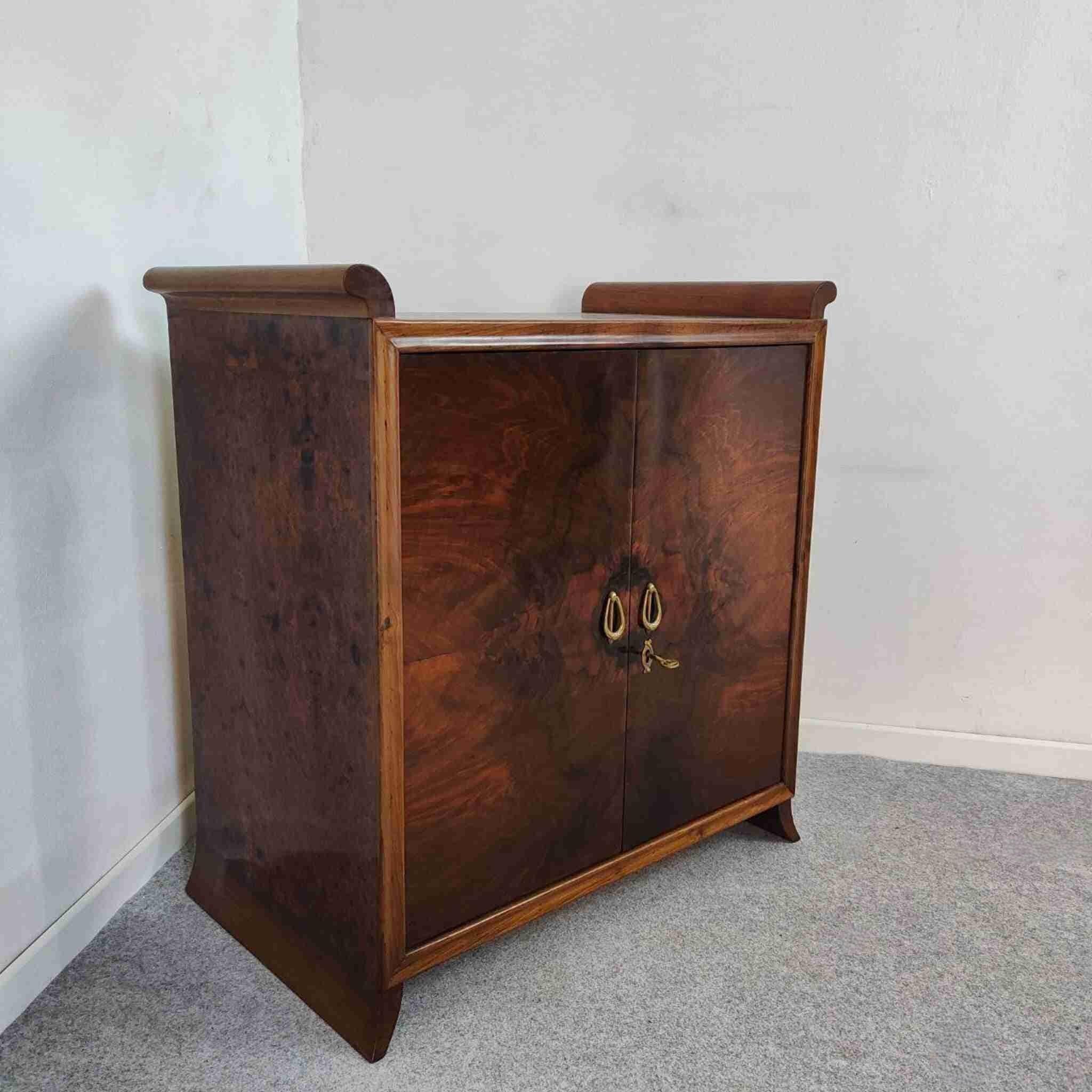 Mid-20th Century 40s Art Deco MidCentury Italian Burl Mirror Mosaic Dry Bar Gio Ponti style For Sale