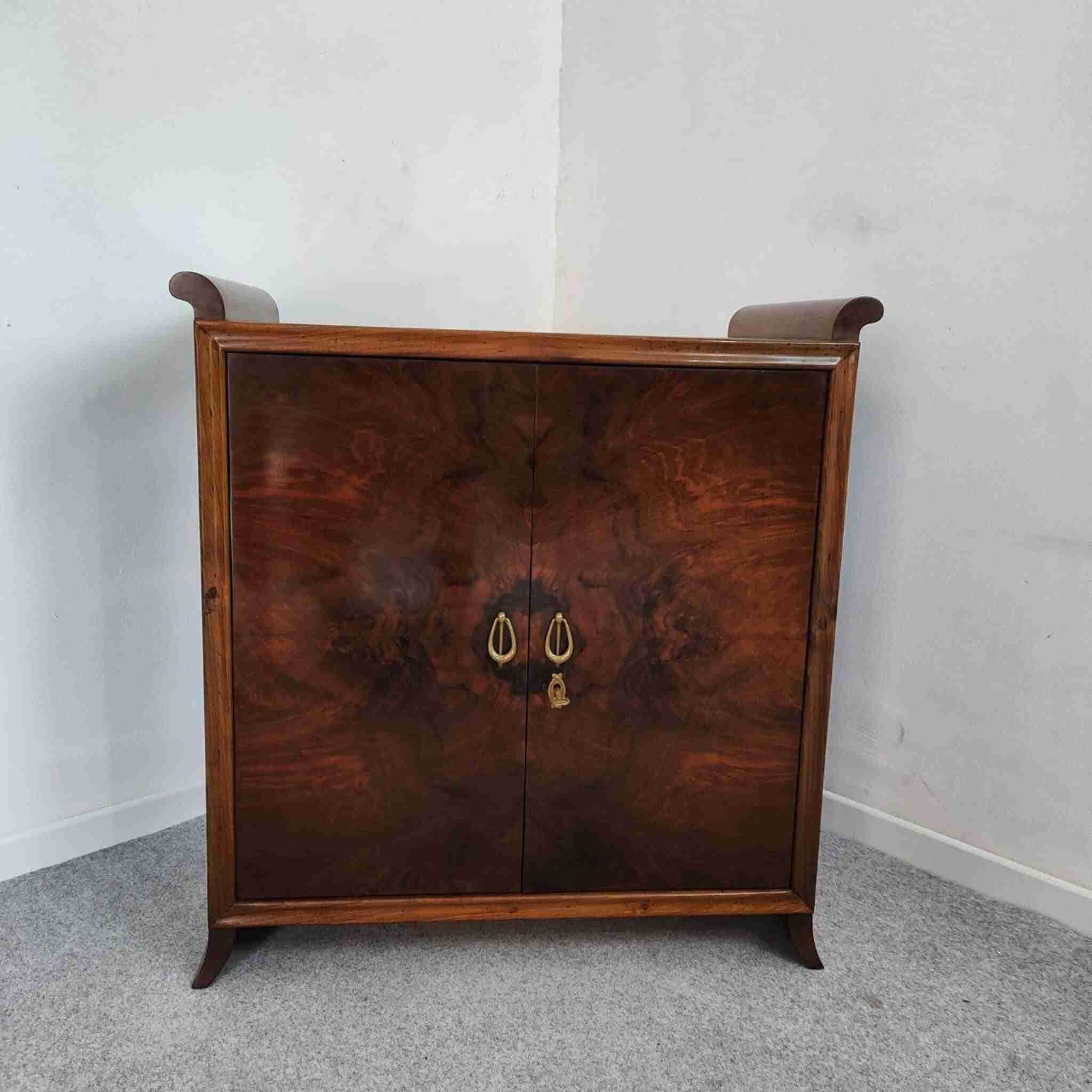 40s Art Deco MidCentury Italian Burl Mirror Mosaic Dry Bar Gio Ponti style For Sale 1
