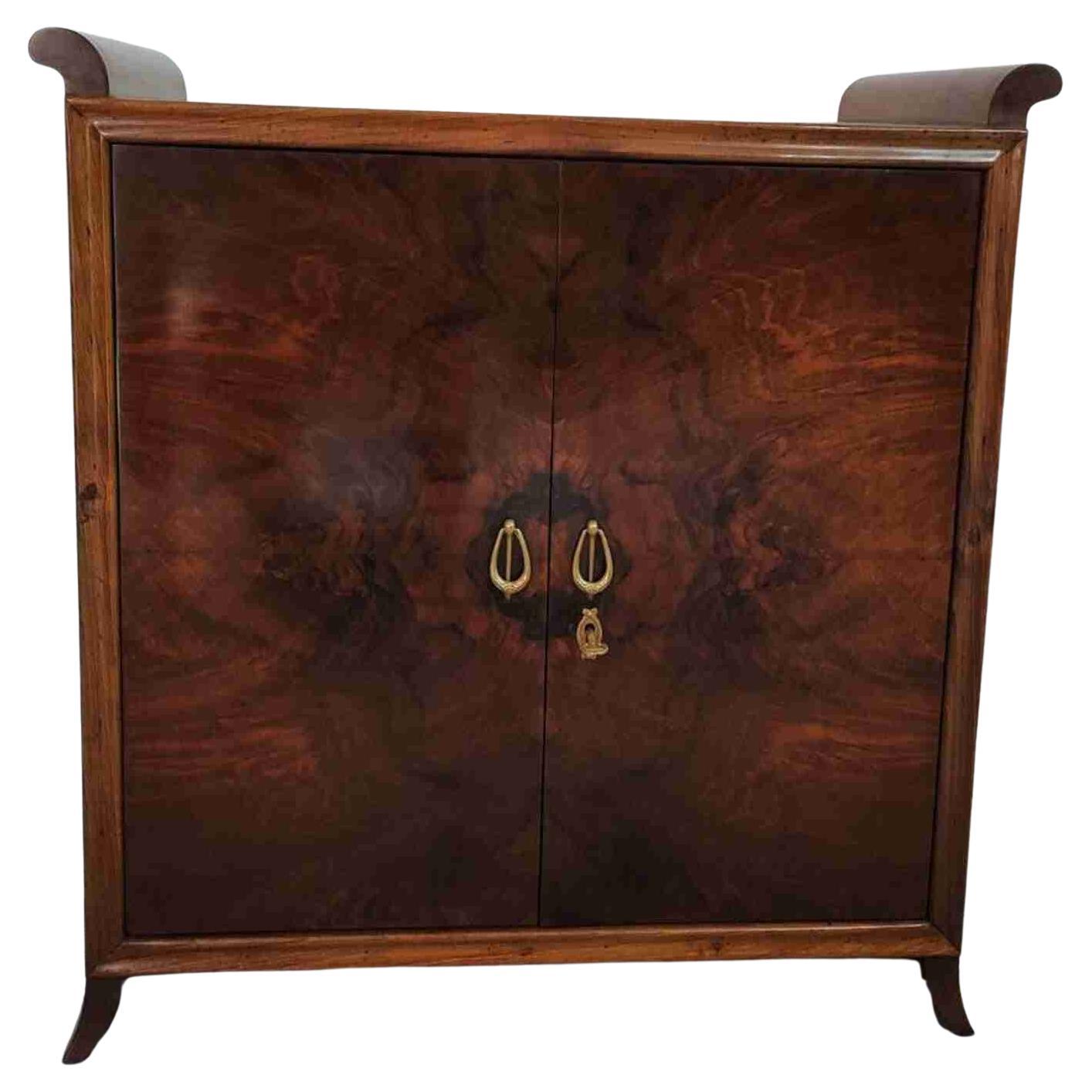 40s Art Deco MidCentury Italian Burl Mirror Mosaic Dry Bar Gio Ponti style For Sale