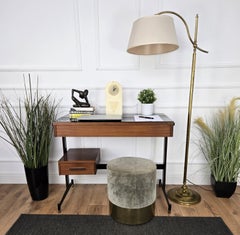 1940s Art Deco Mid-Century Italian Metal Wood Glass Writing Desk Console Table