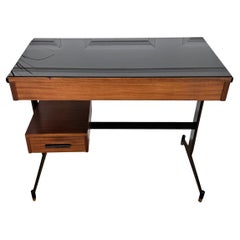 1940s Art Deco Mediados de Siglo Italiano Metal Madera Vidrio Escritorio Mesa Consola