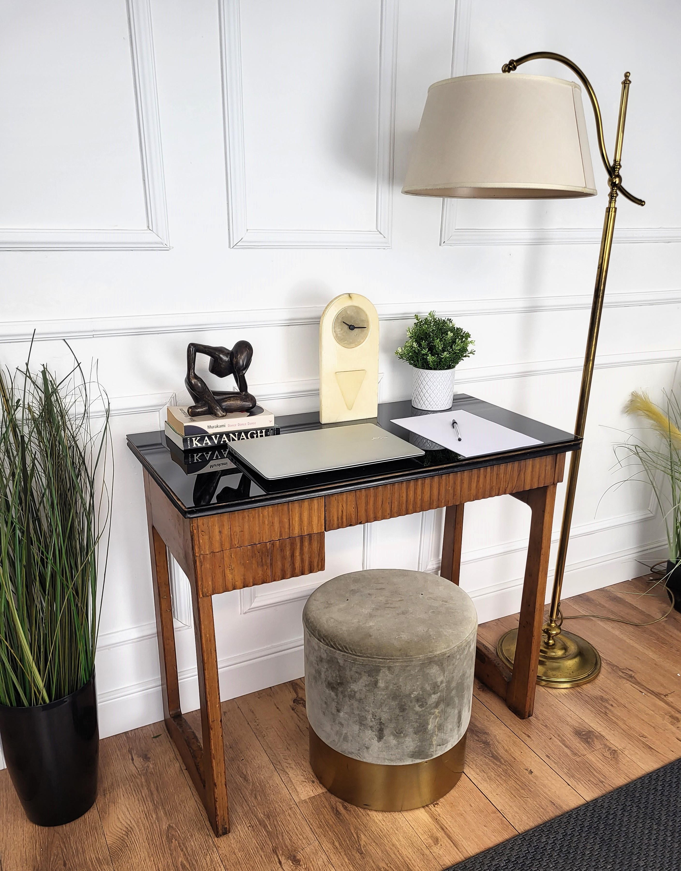 Mid-Century Modern 1940s Art Deco Mid-Century Italian Slat Carved Wood Writing Desk Console Table