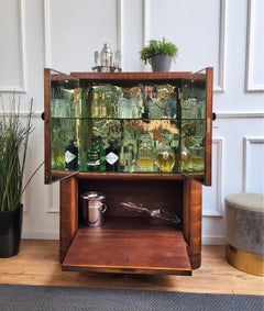 Cabinet da bar in radica di noce e specchio con mosaico, Art Deco del 1940, metà secolo, italiano