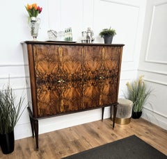 1940s Art Deco Mid-Century Italian Walnut Burl and Mirror Mosaic Dry Bar Cabinet
