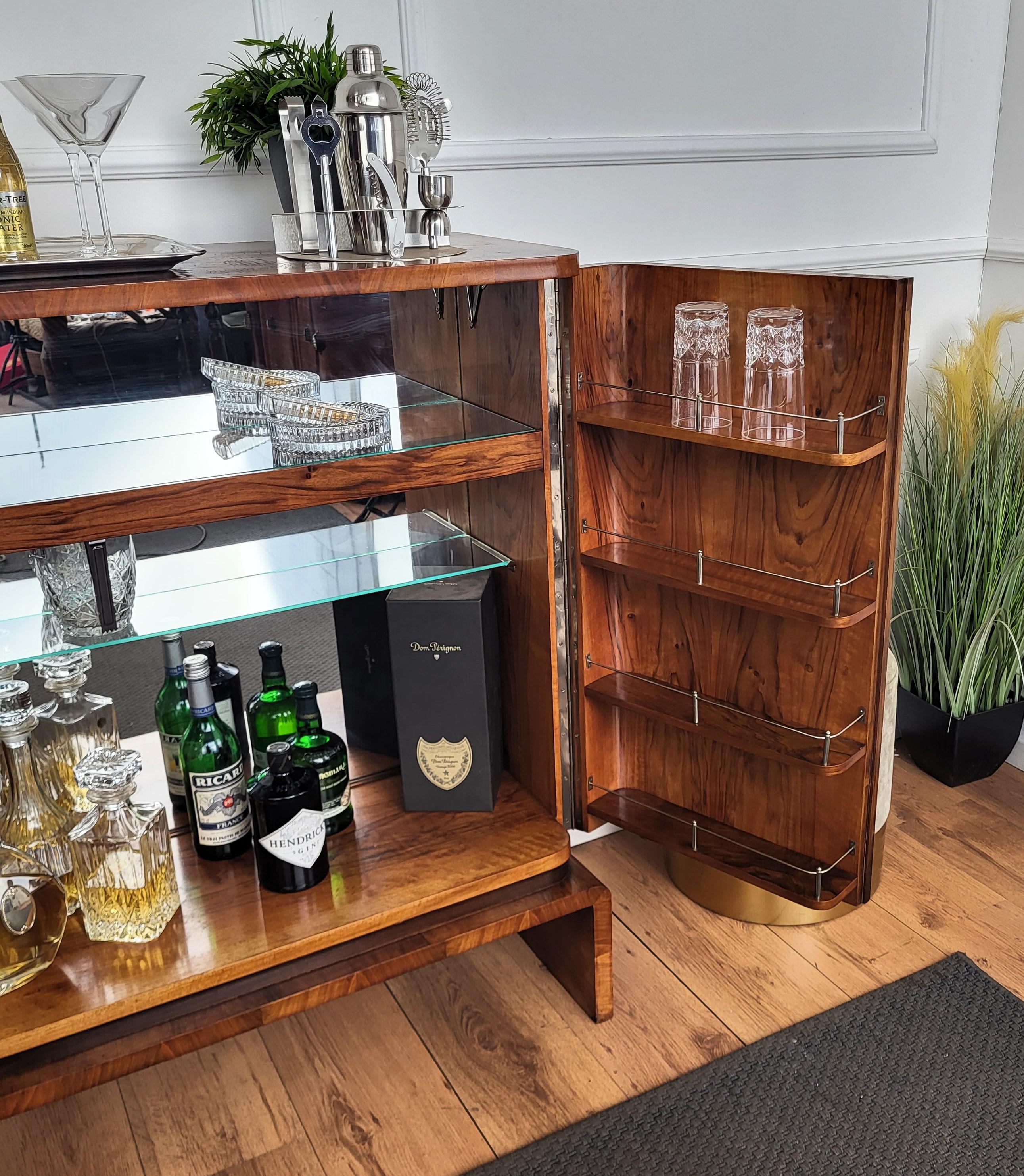 20th Century 1940s Art Deco Mid-Century Italian Walnut Burl and Mirror Mosaic Dry Bar Cabinet