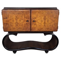 Cabinet da bar in radica di noce e specchio con mosaico, Art Deco del 1940, metà secolo, italiano