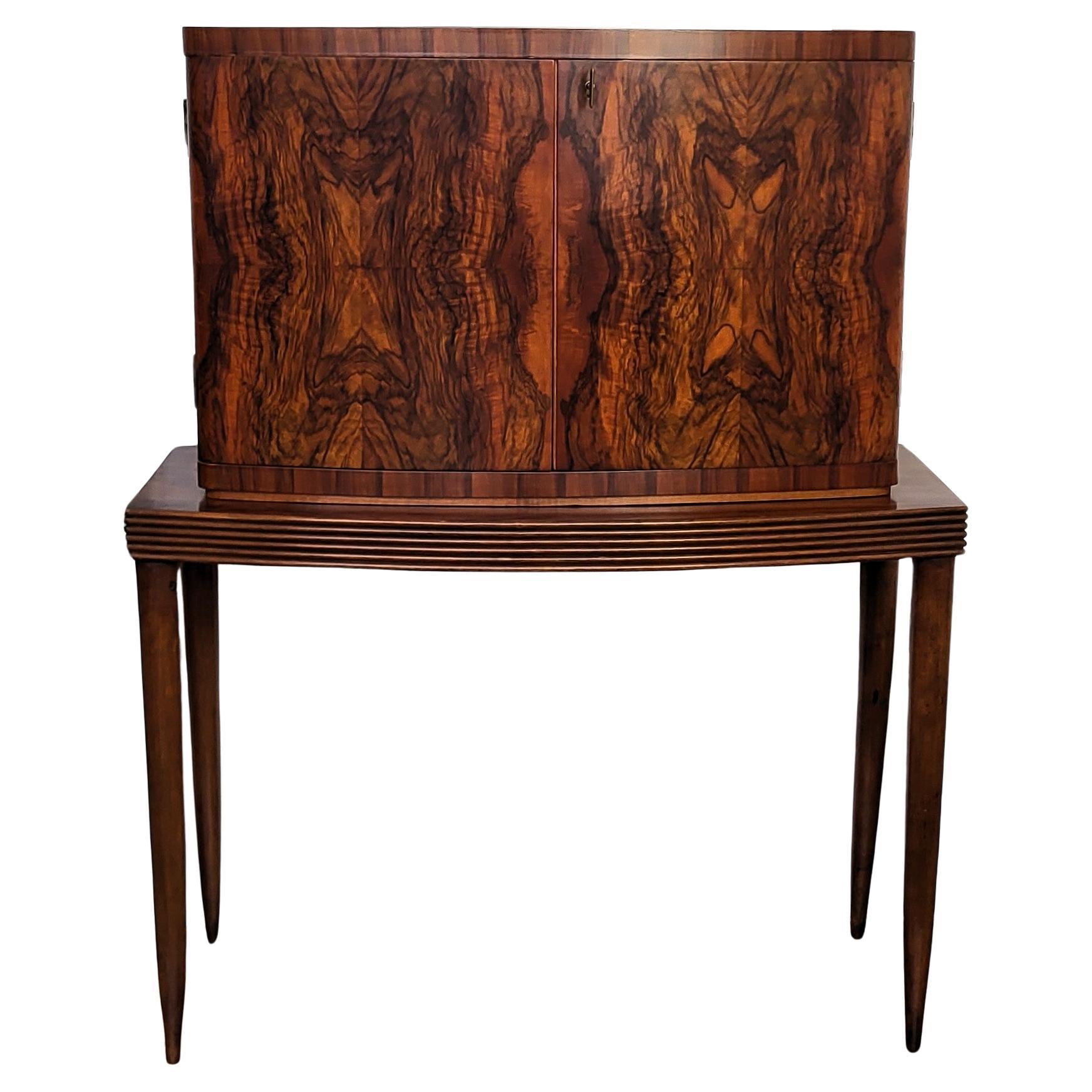 1940s Art Deco Mid-Century Italian Walnut Burl and Mirror Mosaic Dry Bar Cabinet For Sale