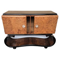 1940s Art Deco Mid-Century Italian Walnut Burl and Mirror Mosaic Dry Bar Cabinet