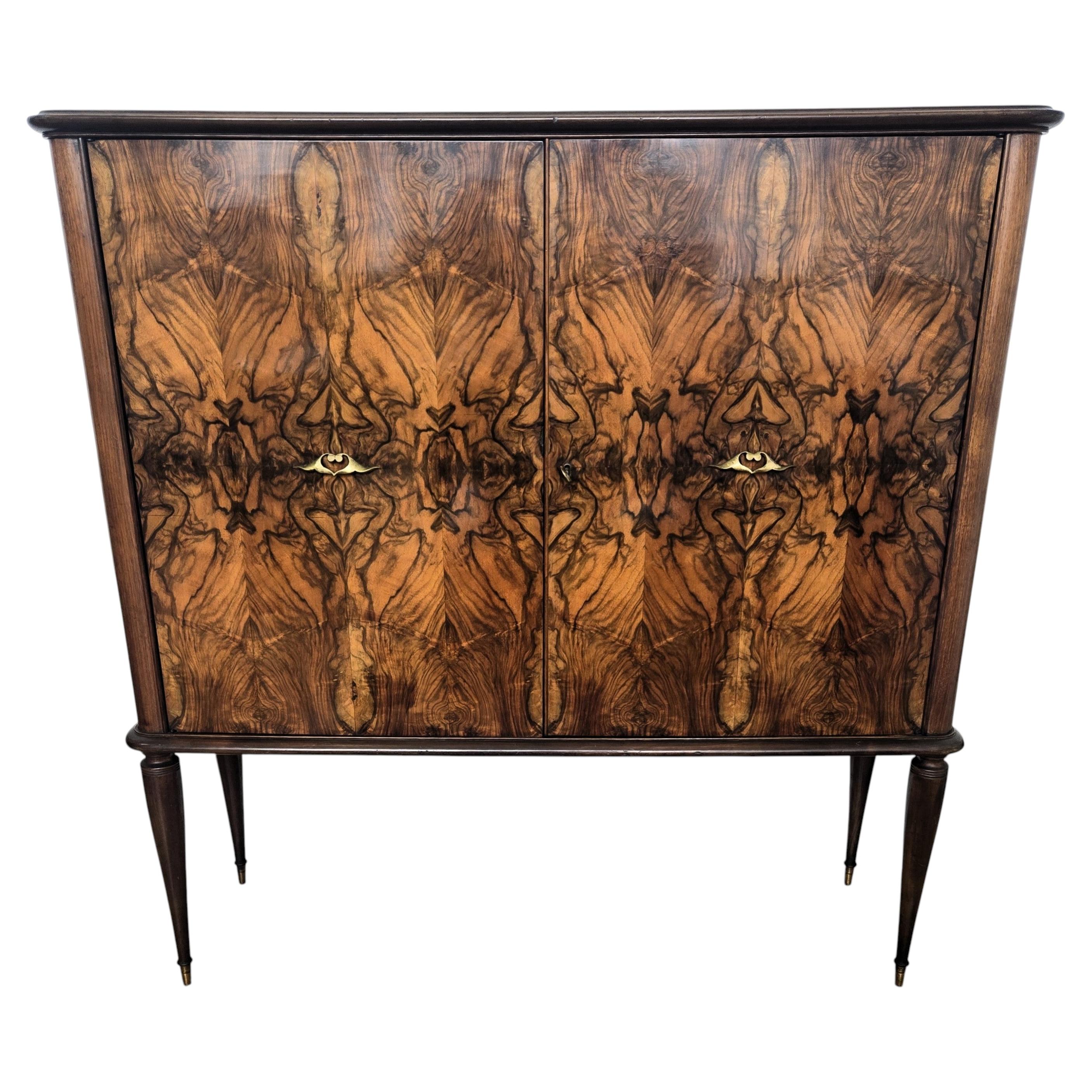 1940s Art Deco Mid-Century Italian Walnut Burl and Mirror Mosaic Dry Bar Cabinet