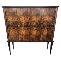 1940s Art Deco Mid-Century Italian Walnut Burl and Mirror Mosaic Dry Bar Cabinet