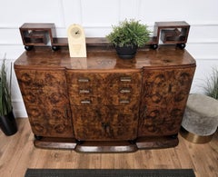 1940s Art Deco Mid-Century Italian Walnut Burl Brass Buffet Credenza