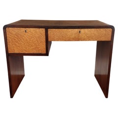 1940s Art Deco Mid-Century Italian Walnut Burl Wood and Brass Writing Desk Table