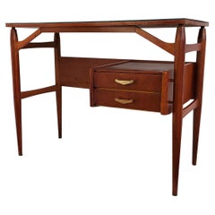 1940s Art Deco Mid-Century Italian Walnut Wood and Brass Writing Desk Table