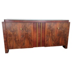 1940s Art Deco Mid-Century Modern Italian Walnut Burl Brass Sideboard Credenza