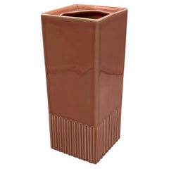 1940's Art Deco / Mid Century Modern Salmon Glaze Fluted Architectural Vase