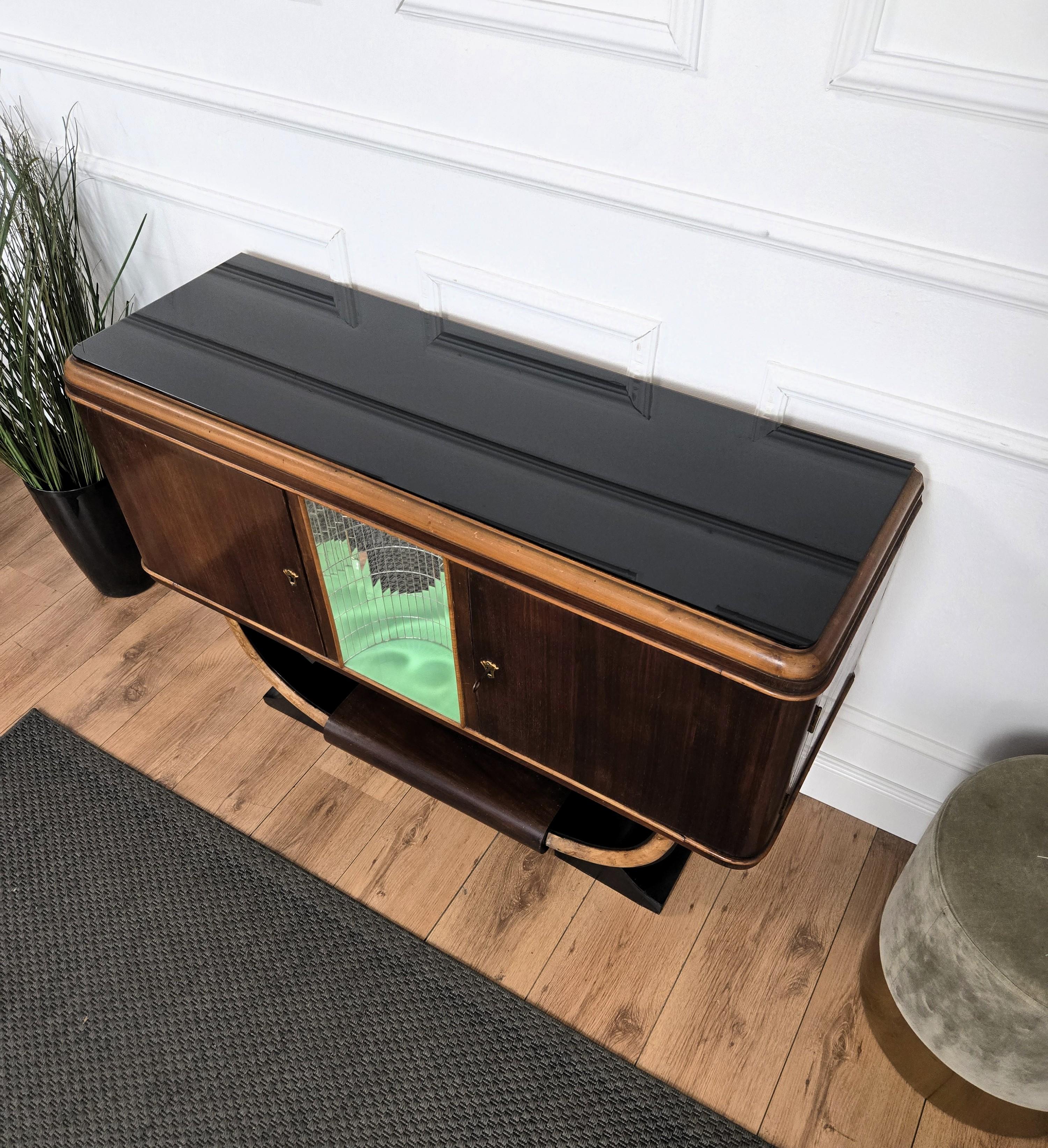 1940s Art Deco Midcentury Italian Walnut Burl and Mirror Mosaic Dry Bar Cabinet For Sale 6