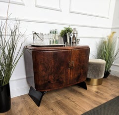 1940s Art Deco Midcentury Italian Walnut Burl and Mirror Mosaic Dry Bar Cabinet