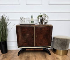 1940s Art Deco Mirror Italian Midcentury Walnut Burl and Mirror Mosaic Dry Bar Cabinet