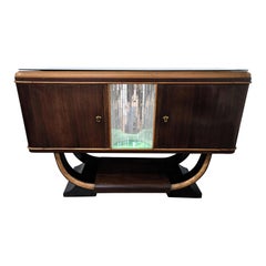 1940s Art Deco Midcentury Italian Walnut Burl and Mirror Mosaic Dry Bar Cabinet