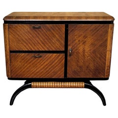 1940s Art Deco Midcentury Italian Walnut Burl and Mirror Mosaic Dry Bar Cabinet