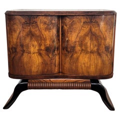 1940s Art Deco Midcentury Italian Walnut Burl and Mirror Mosaic Dry Bar Cabinet