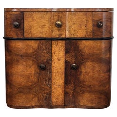 1940s Art Deco Midcentury Italian Walnut Burl and Mirror Mosaic Dry Bar Cabinet