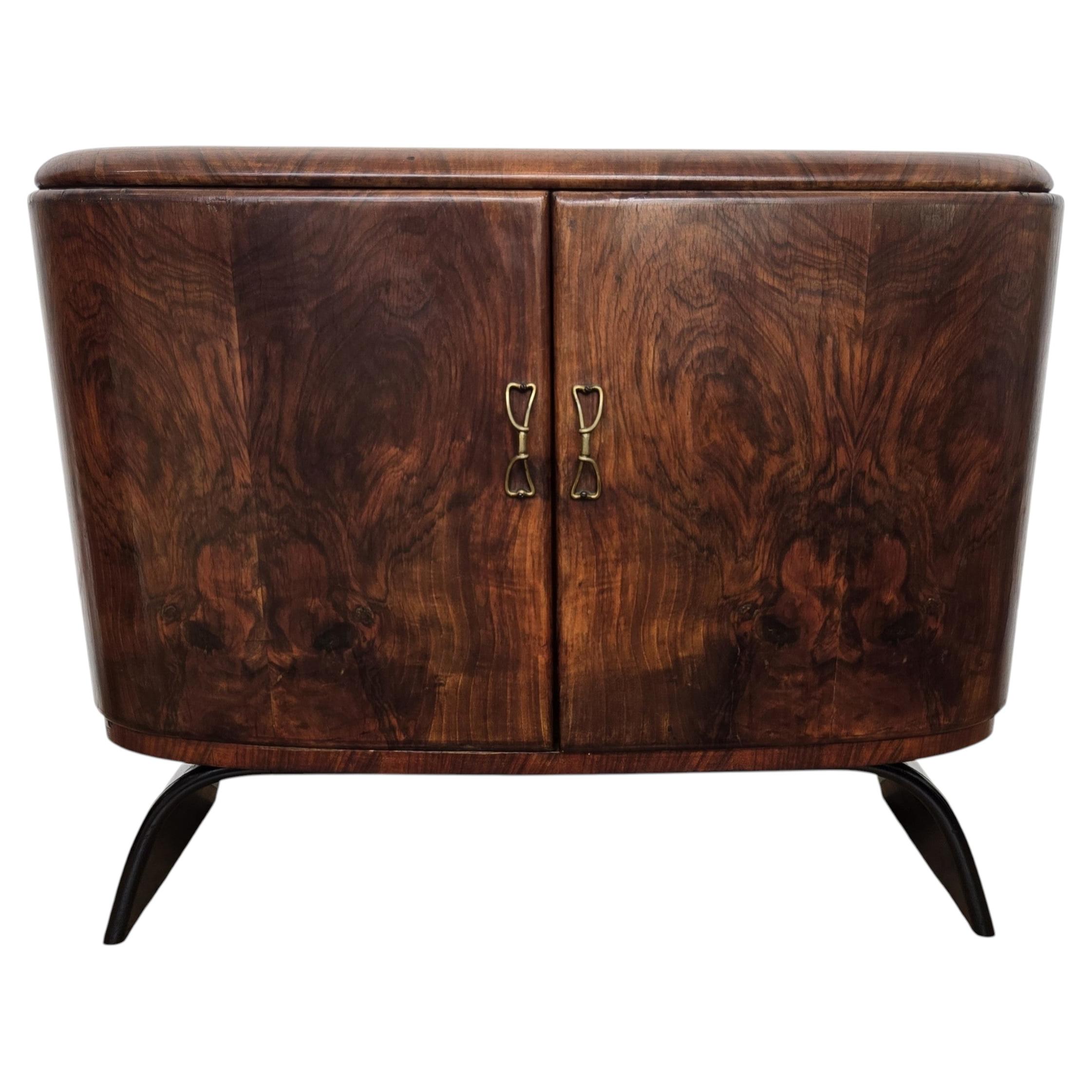 1940s Art Deco Midcentury Italian Walnut Burl and Mirror Mosaic Dry Bar Cabinet