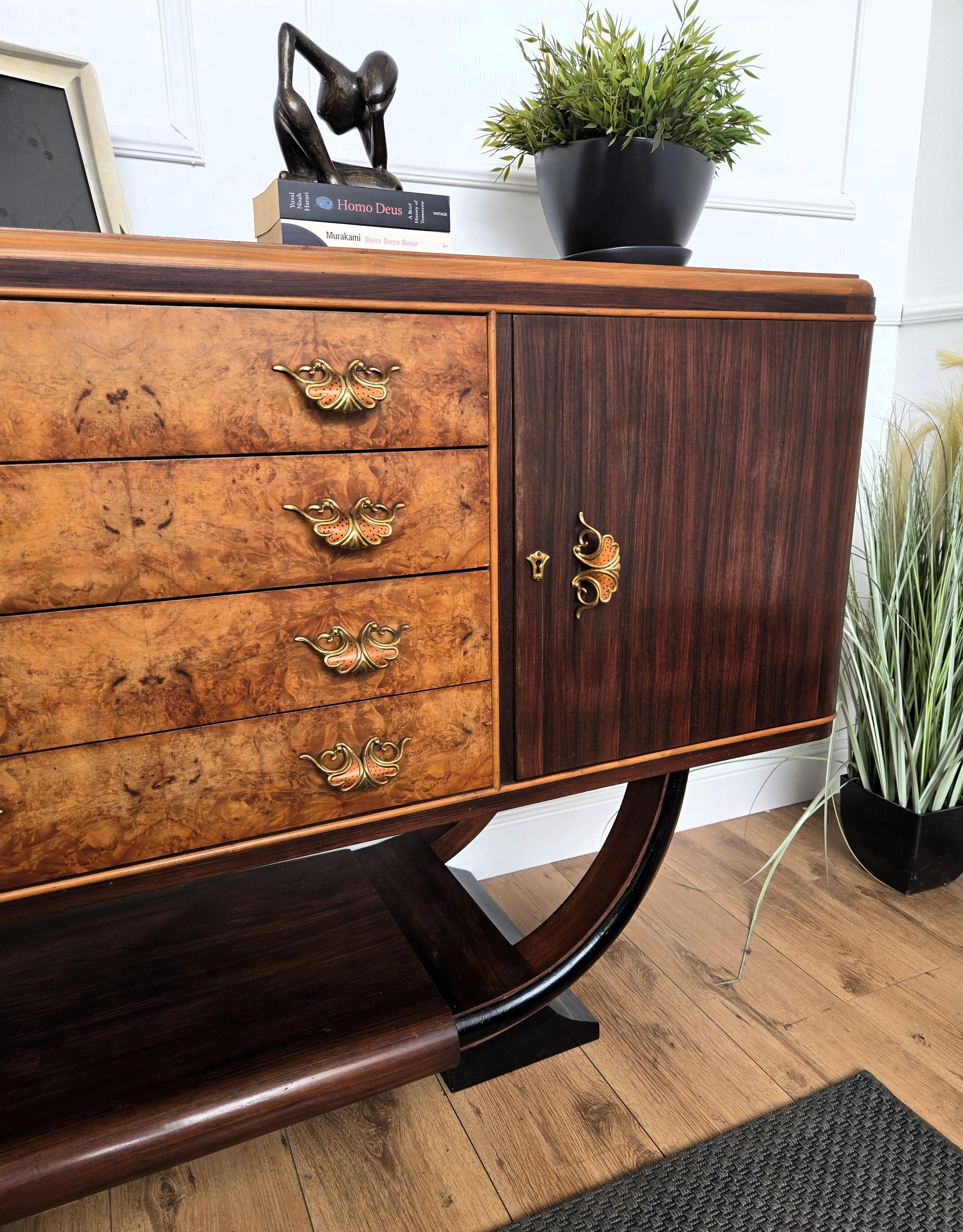 1940s Art Deco Midcentury Italian Walnut Burl Credenza Cabinet Sideboard For Sale 3