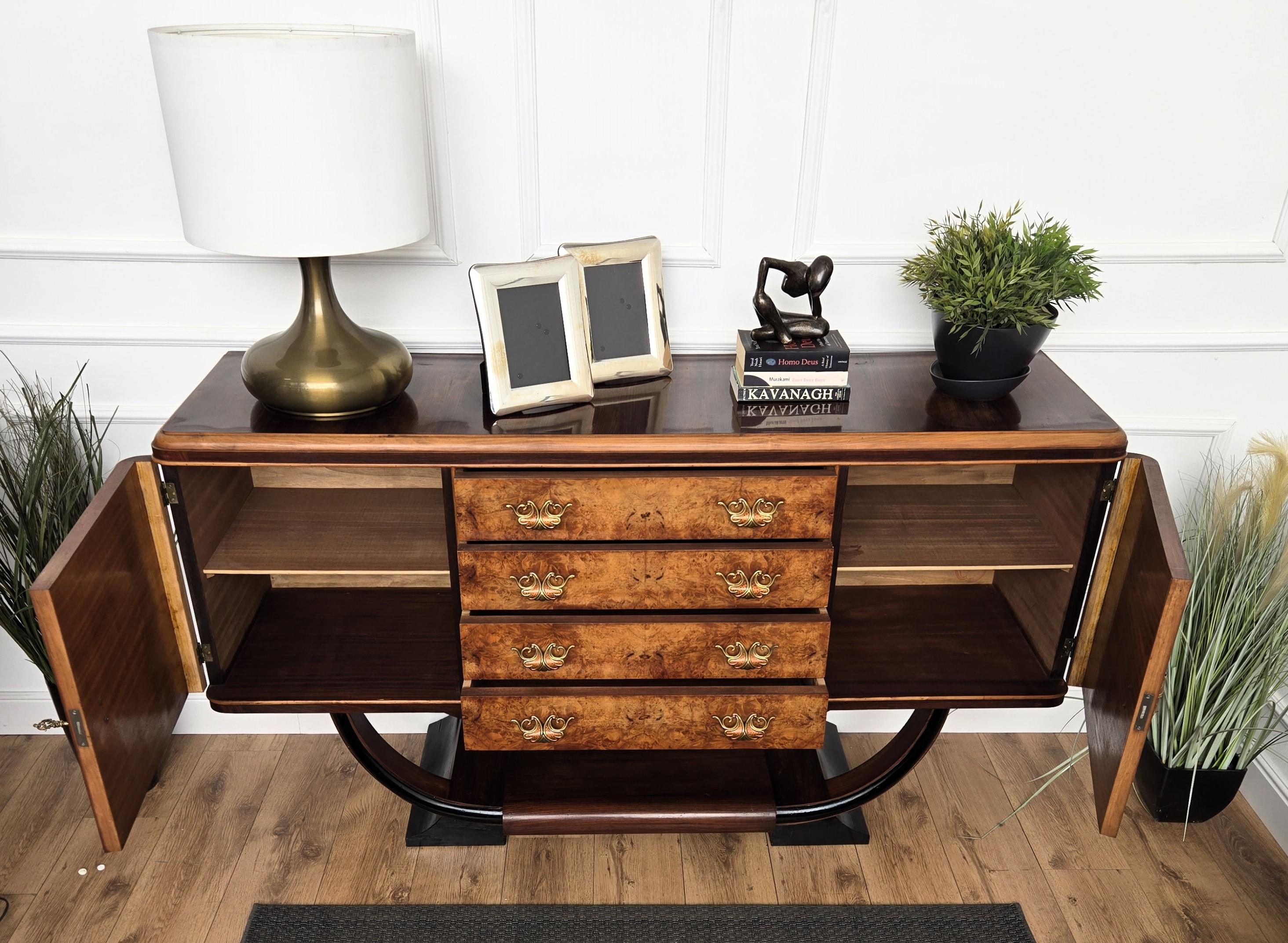 1940s Art Deco Midcentury Italian Walnut Burl Credenza Cabinet Sideboard For Sale 4