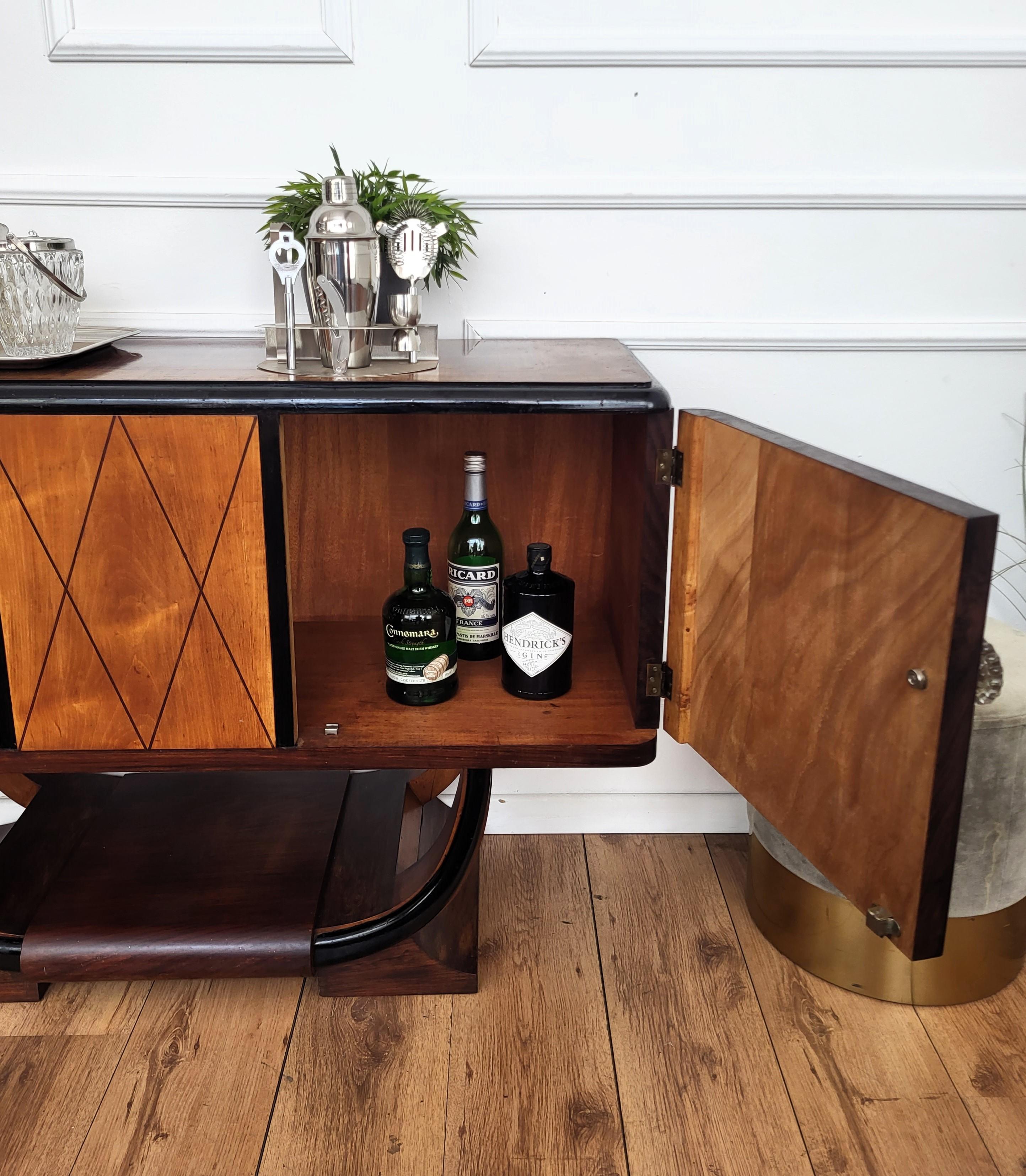 Wood 1940s Art Deco Midcentury Italian Walnut Burl Dry Bar Liquor Cabinet