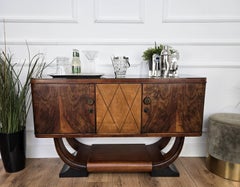 1940s Art Deco Midcentury Italian Walnut Burl Dry Bar Liquor Cabinet Sideboard