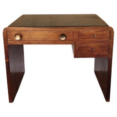 1940s Art Deco Midcentury Italian Walnut Burl Glass Waterfall Writing Desk Table