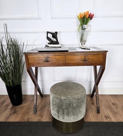 1940er Art Deco Mitte des Jahrhunderts Italienisch Nussbaum Wurzel Glas Schreibtisch Tisch