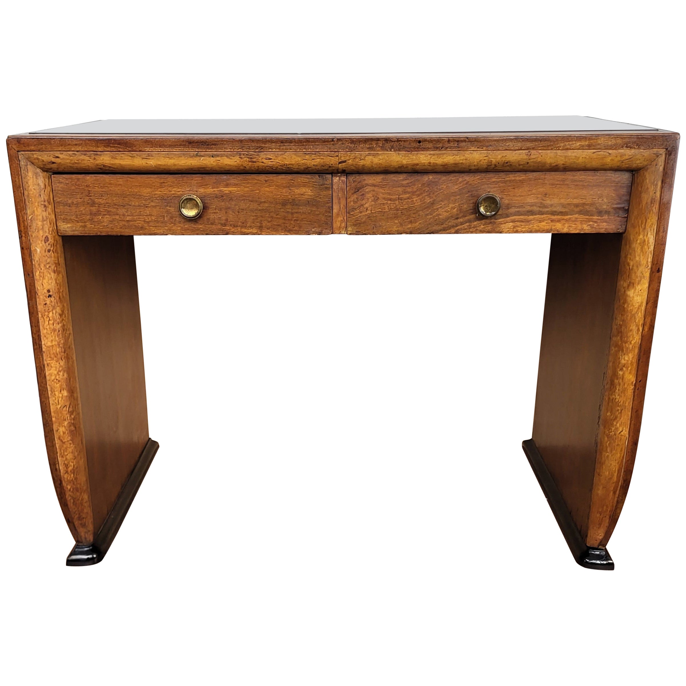 1940s Art Deco Midcentury Italian Walnut Burl Glass Writing Desk Table