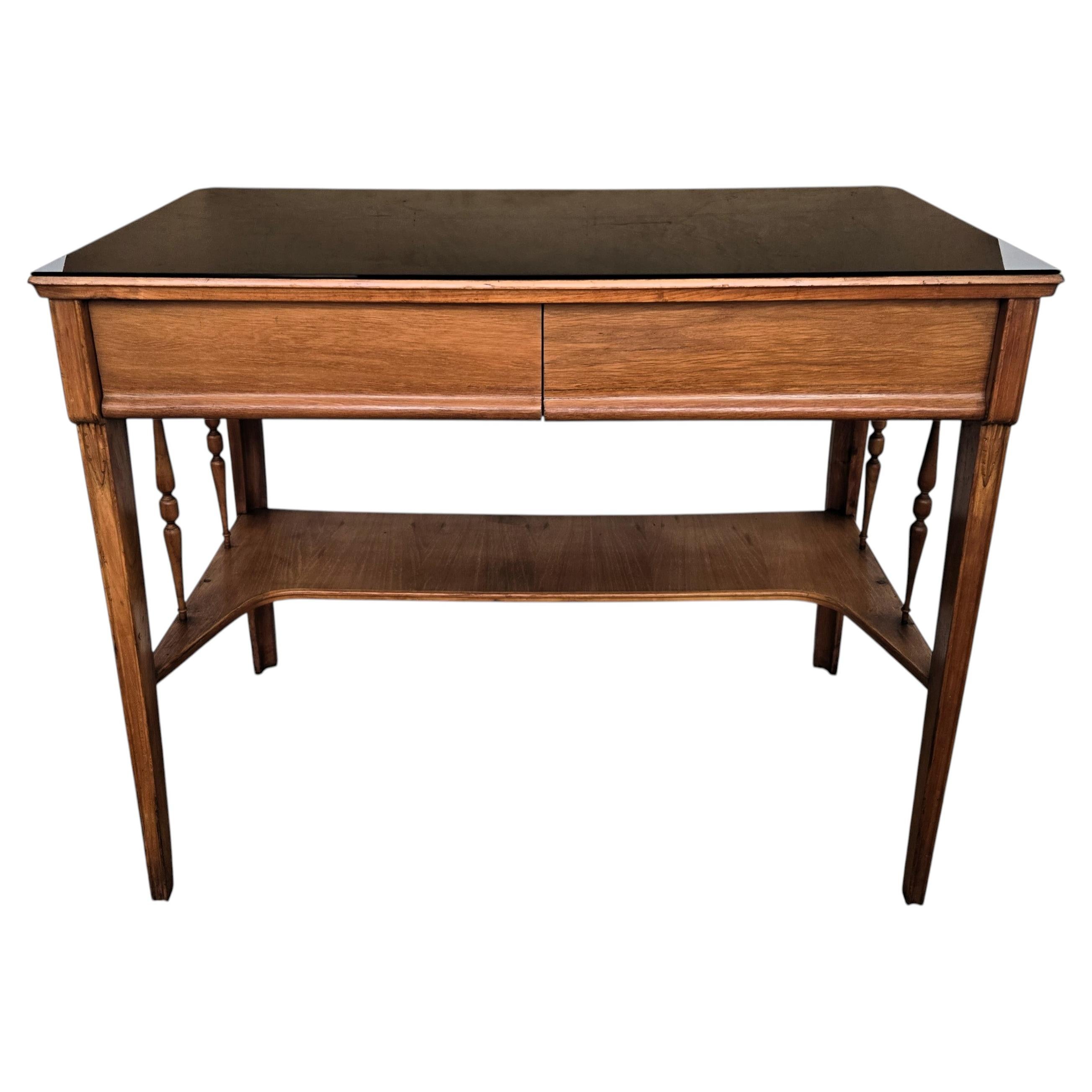 1940s Art Deco Midcentury Italian Walnut Burl Glass Writing Desk Table