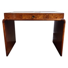 1940s Art Deco Midcentury Italian Walnut Burl Opaline Glass Writing Desk Table