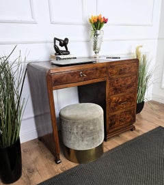 1940s Art Deco Midcentury Italian Walnut Burl Waterfall Writing Desk Table