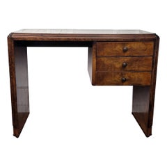 1940s Art Deco Midcentury Italian Walnut Burl Waterfall Writing Desk Table