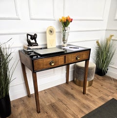 1940s Art Deco Midcentury Italian Walnut Burl Wood Glass Top Writing Desk Table
