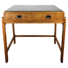 1940s Art Deco Midcentury Italian Walnut Burl Wood Glass Top Writing Desk Table