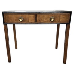 1940s Art Deco Midcentury Italian Walnut Burl Wood Glass Top Writing Desk Table